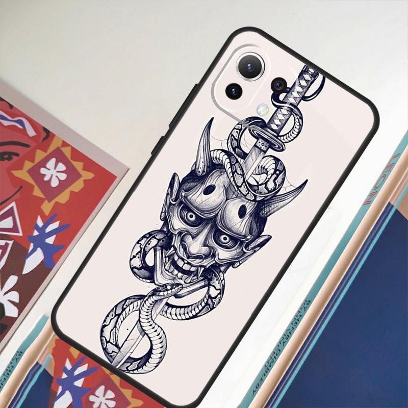 Samurai Oni Mask For Xiaomi 11T 12T 13 Pro 12 11 Lite Phone Case For POCO F5 X5 Pro F4 X4 GT F3 M5 X3 Pro