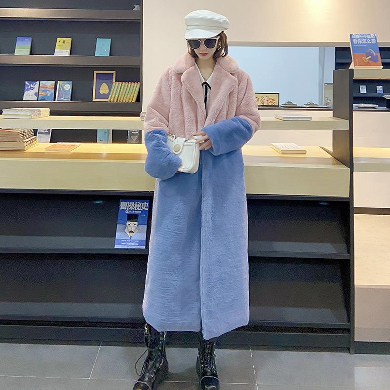 Autumn and Winter Women's Plus Size Padded Thickened Medium Long Loose POLO Collar Patchwork Colour Tunic