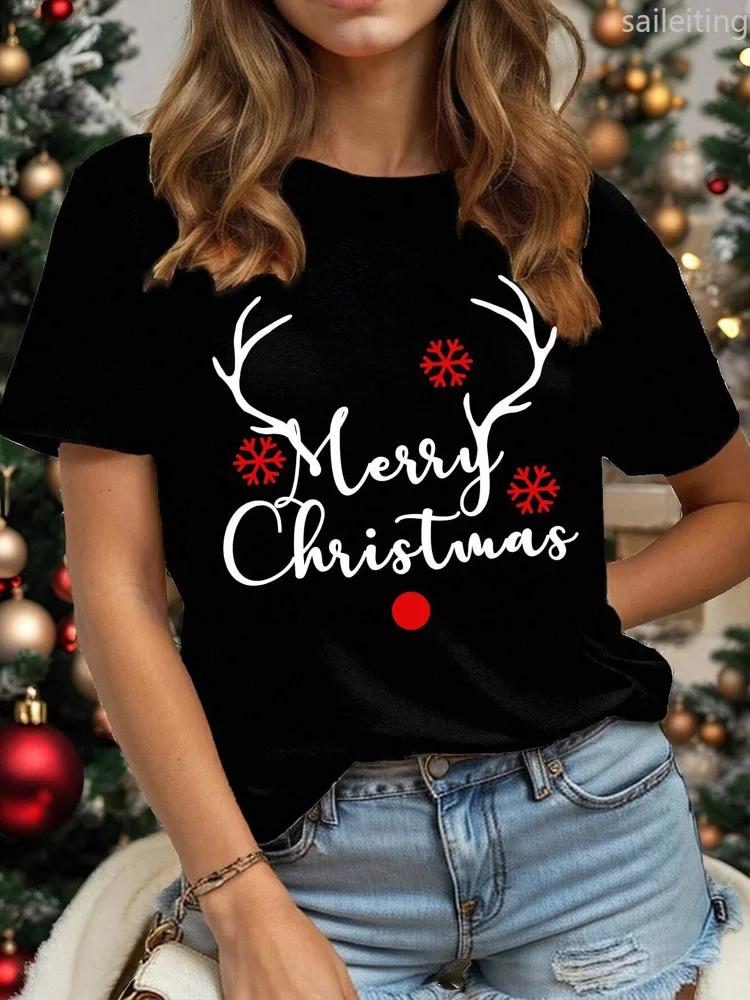 Casual Christmas Santa Claus TShirt for Harajuku Short Sleeve Casual Womens Tshirt Clothing Street Tops Tees Aesthetic Clothes