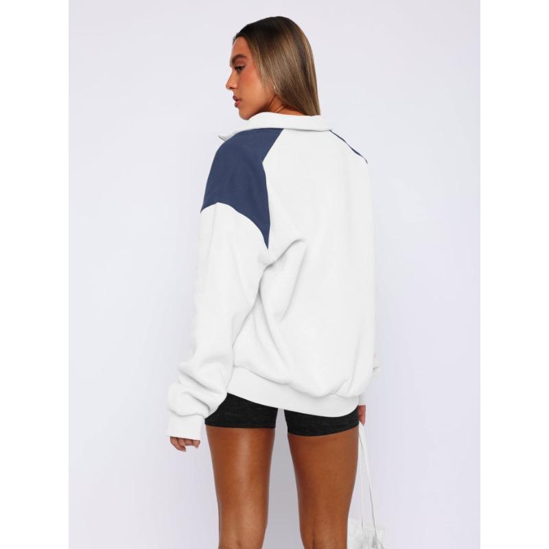 Женская свободная толстовка с воротником-поло на молнии для осени и зимы в ярких цветах