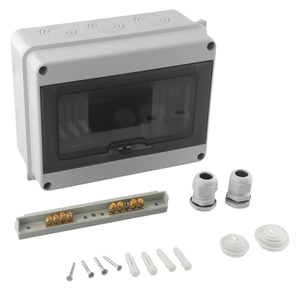 Outdoor Waterproof Distribution Box PC Surface-Mounted 1Row 8 Modules IP65 Fuse Box Connector Terminal 200X155X95mm Electrical