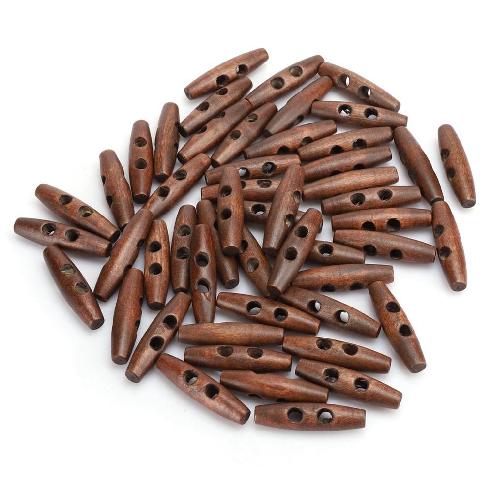 50Pcs 2.0x0.5in 2 Holes Buttons Olive Shape Sewing Buttons Wood Toggle Buttons DIY Clothing