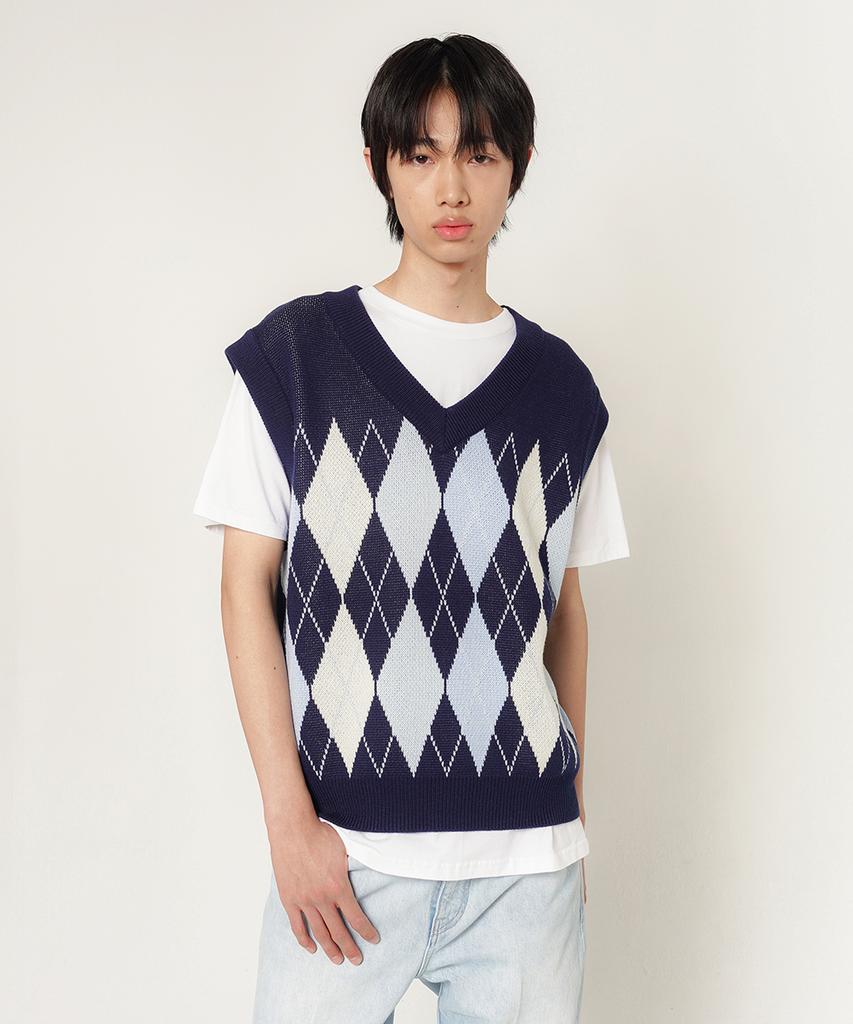 PLAC Argyle Knit Vest Navy