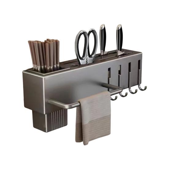 Kitchen Cutlery Holder Wall Mounted Cutter Holder with Hooks Carbon Steel Cutter Storage