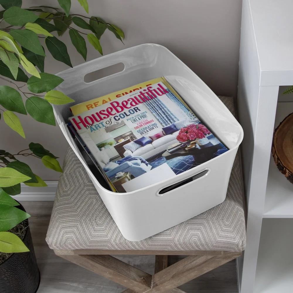 Набор из 3 больших контейнеров для хранения, пластиковые контейнеры с ручками, органайзер для шкафа, кухни, ванной комнаты, жилого пространства