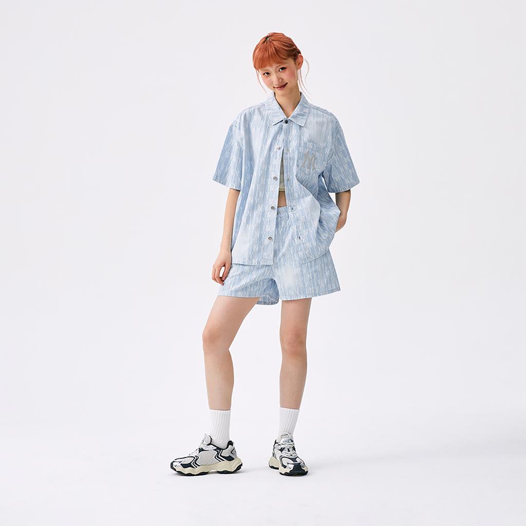 New MLB MONOGRAM Collection New York Yankees SS25 Shirt Unisex Light Blue 3ADRM0553-50BLL