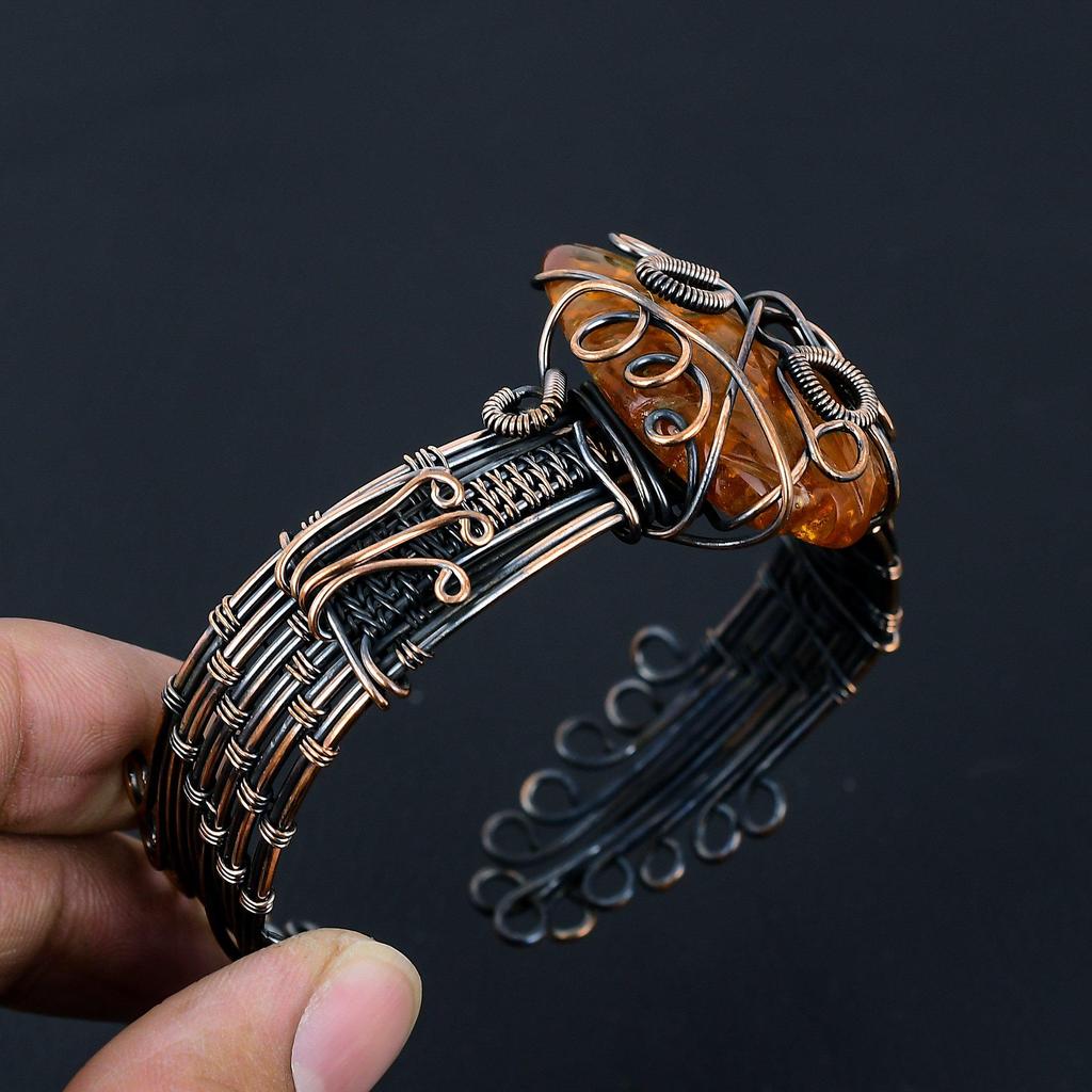 Baltic Amber Gemstone Pure Copper Wire Wrapped Handmade Cuff/ Bangle Jewelry For Gift