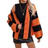 Plus Size Women's Fashion Knitwear Autumn and Winter Striped Clashing Colours Loose Flared Sleeve Sweater Knitted Cardigan