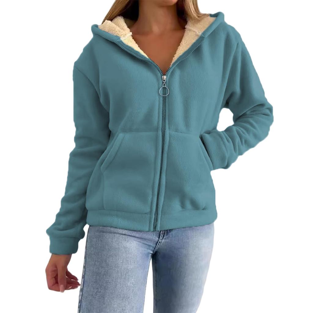 Женская мода повседневная теплая кардиган-толстовка с капюшоном на молнии с карманом-молнией