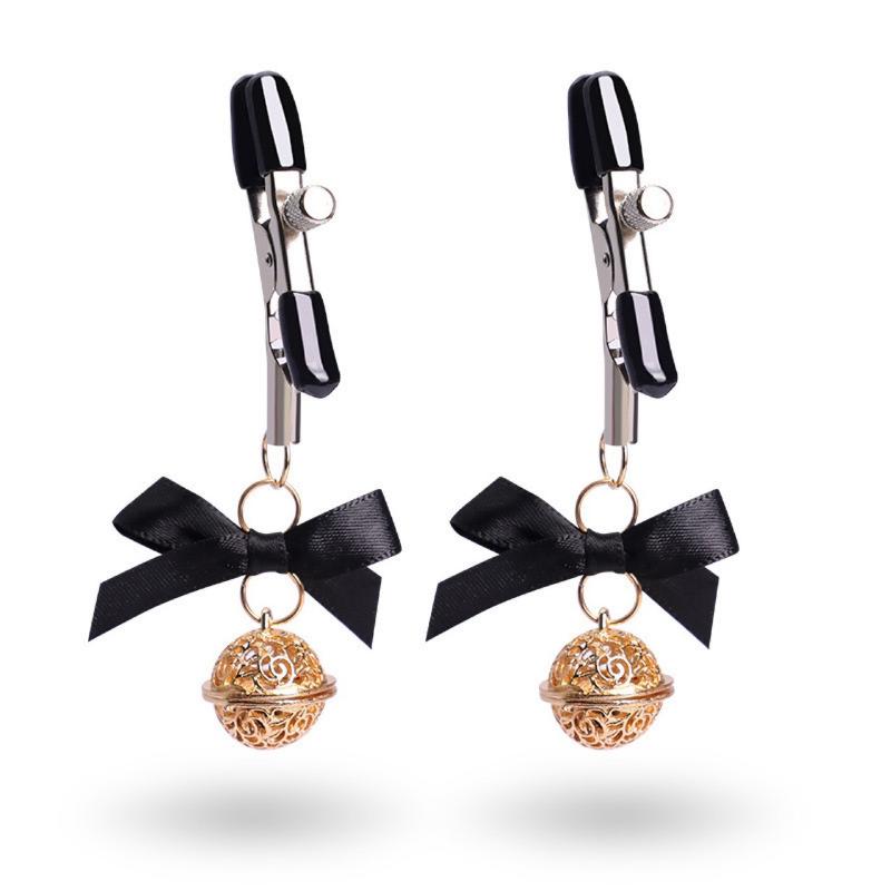 New Adjustable Nipple Clamps With Black Bow And Hollow Golden Bell Perfect For Couple Intimate Play Bedroom Cosplay