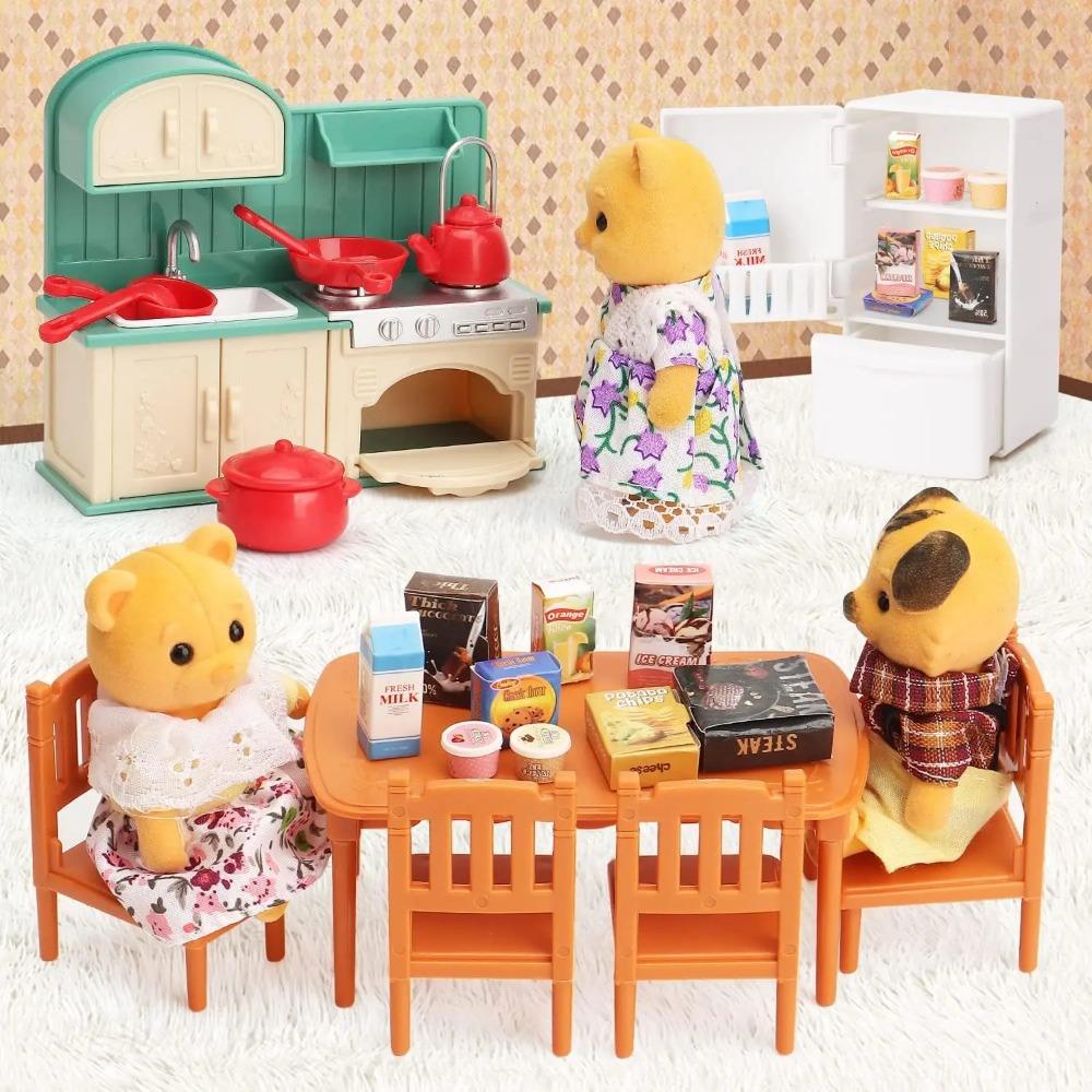 Dollhouse Furniture Set Doll House Bathroom/Kitchen/Fridge/Washing Machine Laundry Kids Doll House Miniature Pretend Play Toys