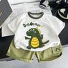 Комплект с коротким рукавом для мальчиков 0-5 лет Детская футболка с принтом динозавра+повседневные шорты, комплект из двух предметов Высококачественная одежда для мальчиков