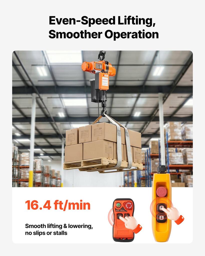 500 kg Electric Chain Hoist, 6 m Lifting Height, 230V Single Phase Overhead Crane with 100 m Wireless & 4.5 m Wired Remote Control, Power Electric