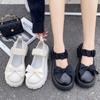 Thick Bottom Bow Mary Jane Shoes Women Spring Casual Round Head Lolita Lovely Shallow Mouth Single Shoes Black Platfotm Lofers