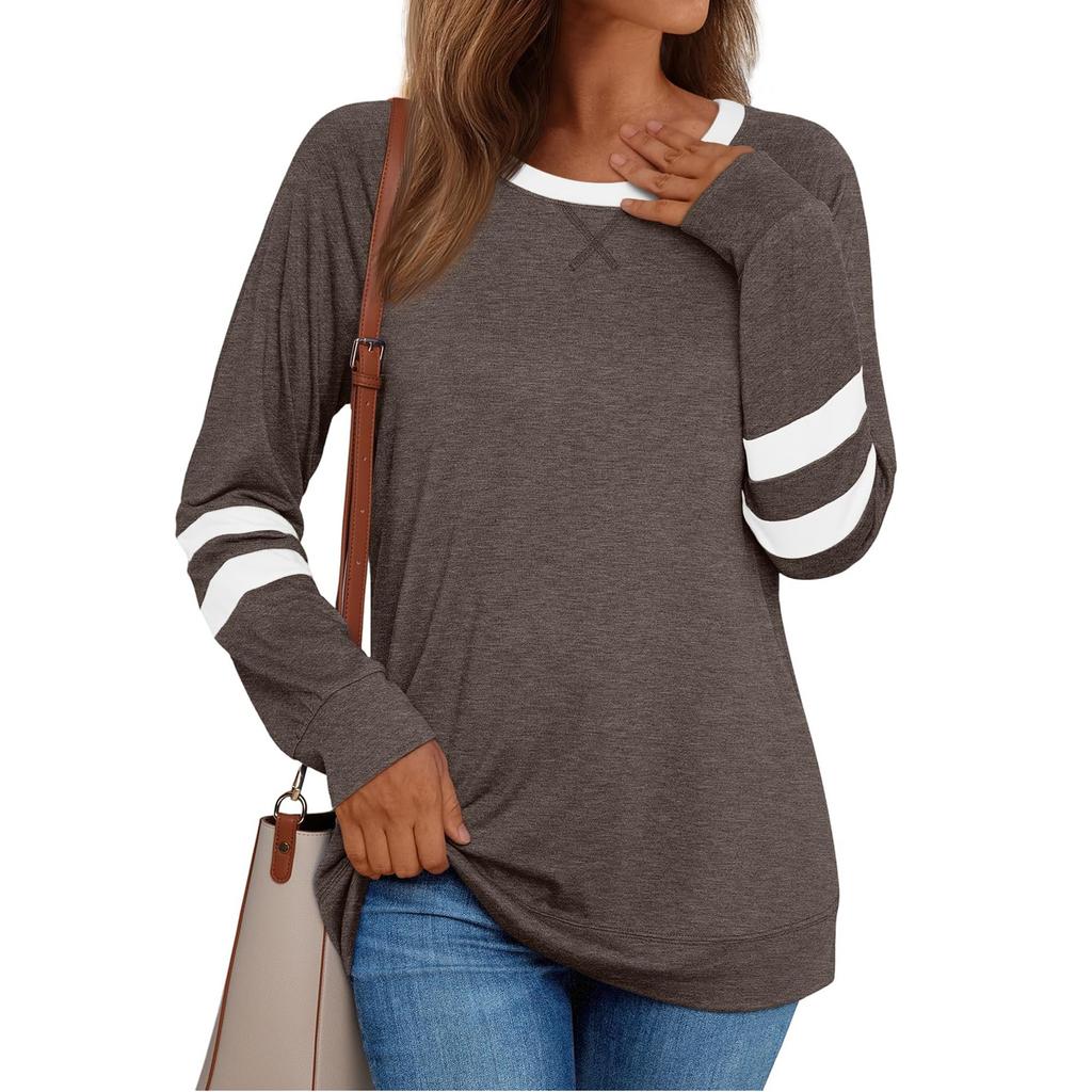 Женский повседневный повседневный топ с длинным рукавом и круглым вырезом в стиле пэчворк