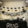 Black Gold Graduation Bachelor Hat Banner Paper Cap Garlands For School Celebrations 2023 Graduation Party Hanging Decorations