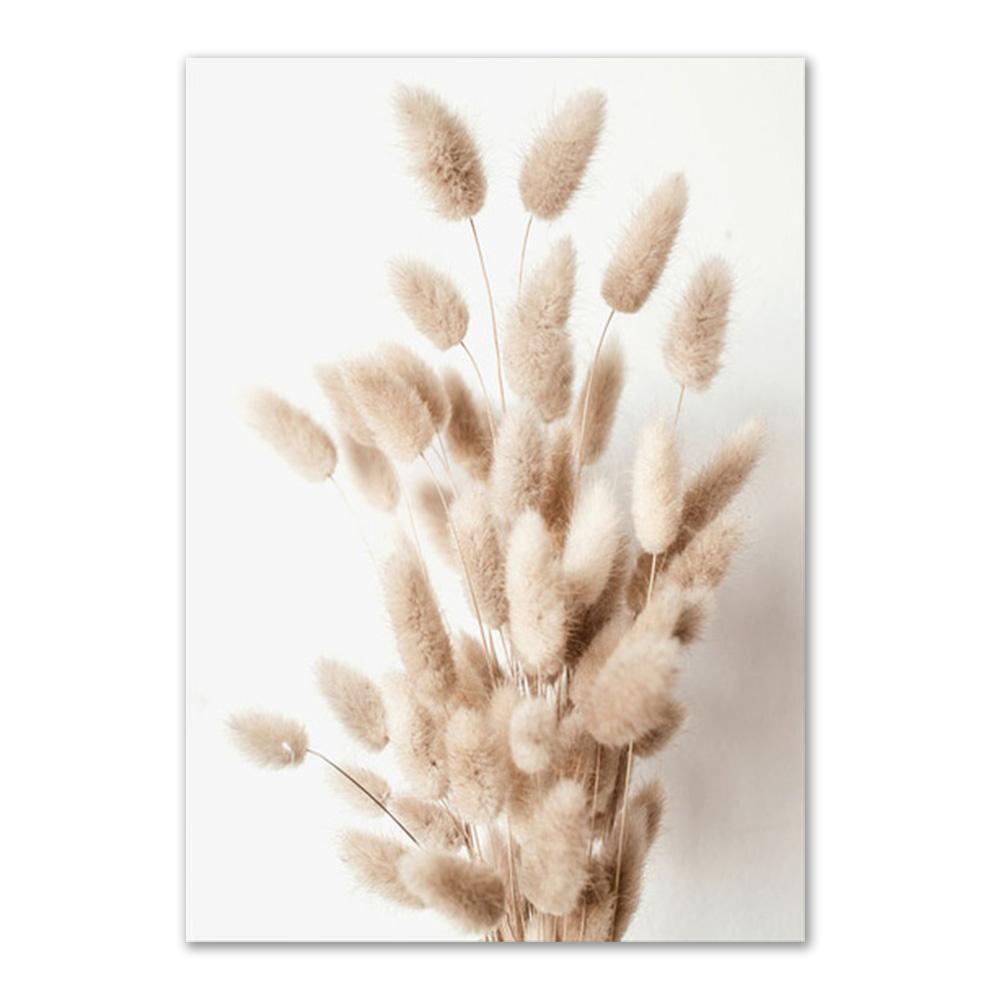 Nature Scenery Wall Art Poster and Prints Beige Bunny Tail Grass Reed Flower Leaf Canvas Painting Pictures for Living Room Decor