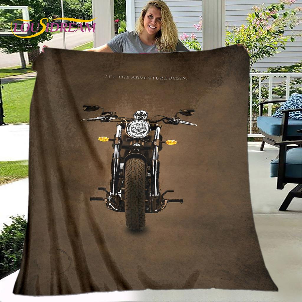 3D Retro Vintage Motorcycle Soft Plush Blanket,Flannel Blanket Throw Blanket for Living Room Bedroom Bed Sofa Picnic Cover Gift
