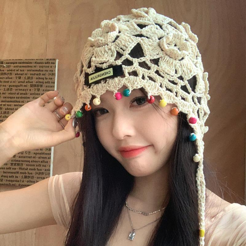 Винтажные вязаные шапки в стиле бохо с бахромой для женщин, летние и осенние фото для путешествий, универсальные милые вязаные шапки