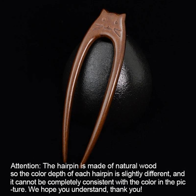 Деревянная заколка для волос с узором «Художественные кошки» Уникальная вилка для волос Этнический стиль Заколка для волос для женщин и девочек Этнические аксессуары для волос