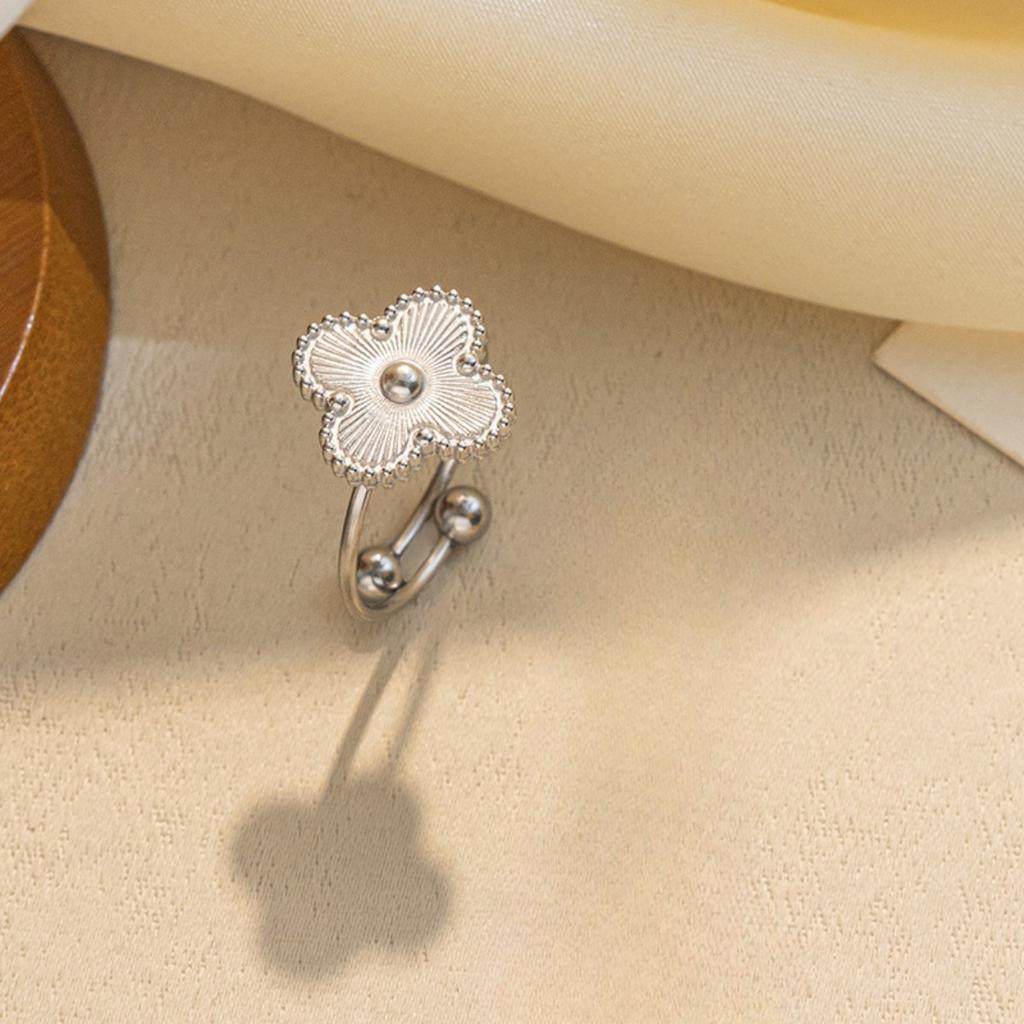 Кольцо на удачу для девочек с четырехлистным клевером, регулируемое кольцо из титановой стали 18 карат, простое кольцо, легкое роскошное сеточное красное кольцо