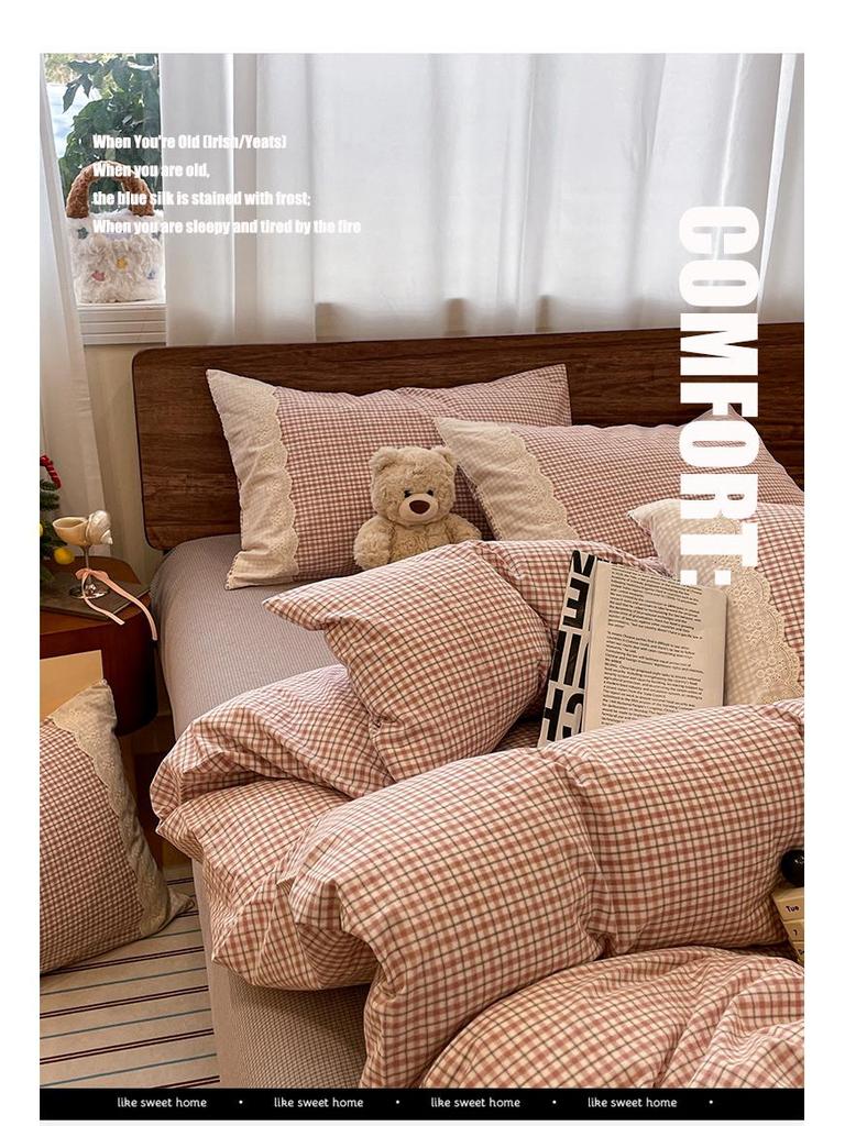 Французский стираный хлопковый комплект постельного белья Класса А, 2026 Студенческий Простой Muji Дом, 4 предмета