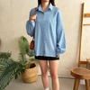 New Arrivals Open Run Women Check Pattern Loose Fit Puff Sleeves Hip Garish Long