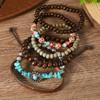 6-Piece New Wooden Bead Beaded Turquoise Bracelet Suitable for Daily Wear by Men and Women