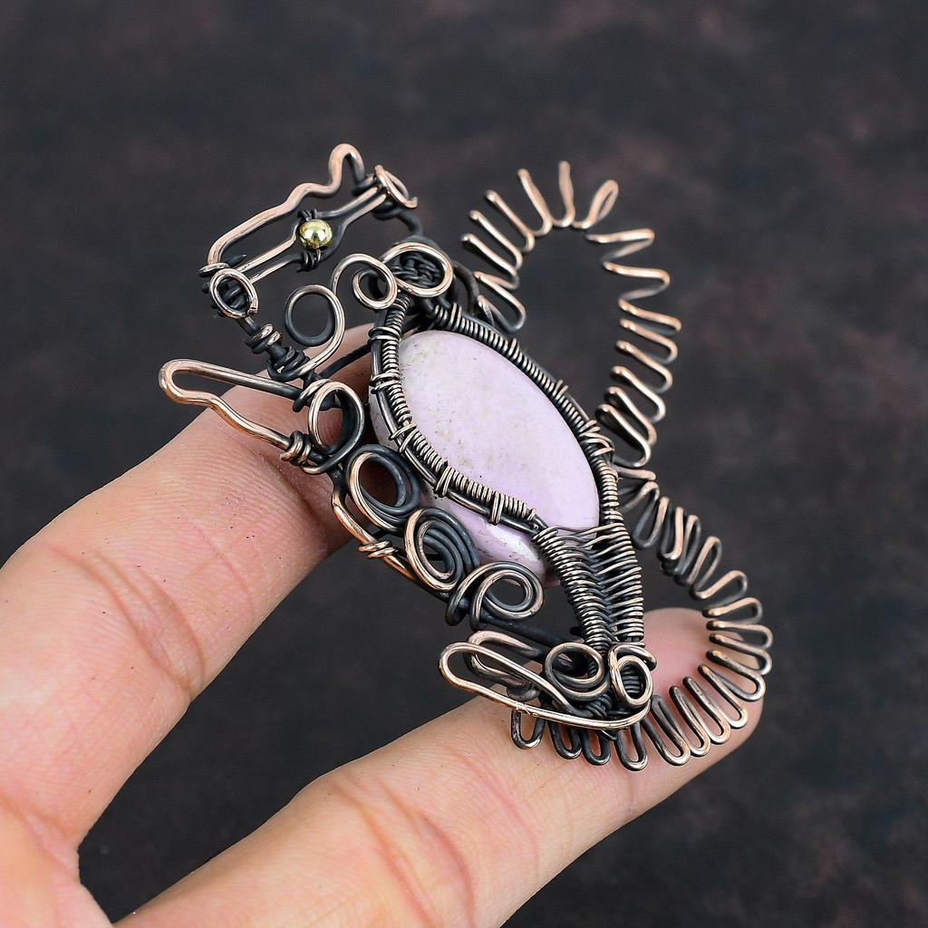 Подвеска из фосфосиритового драгоценного камня, медная проволока, кулон, подвеска в виде кролика, медные украшения, кулон ручной работы, подарки для него, ювелирные изделия из проволочной обмотки