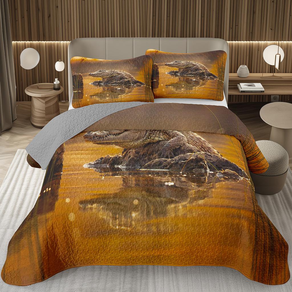 Подростковый крокодиловый плед с узором аллигатора, стеганый комплект постельного белья размера фулл/квин с дикими животными для детей, мальчиков, девочек
