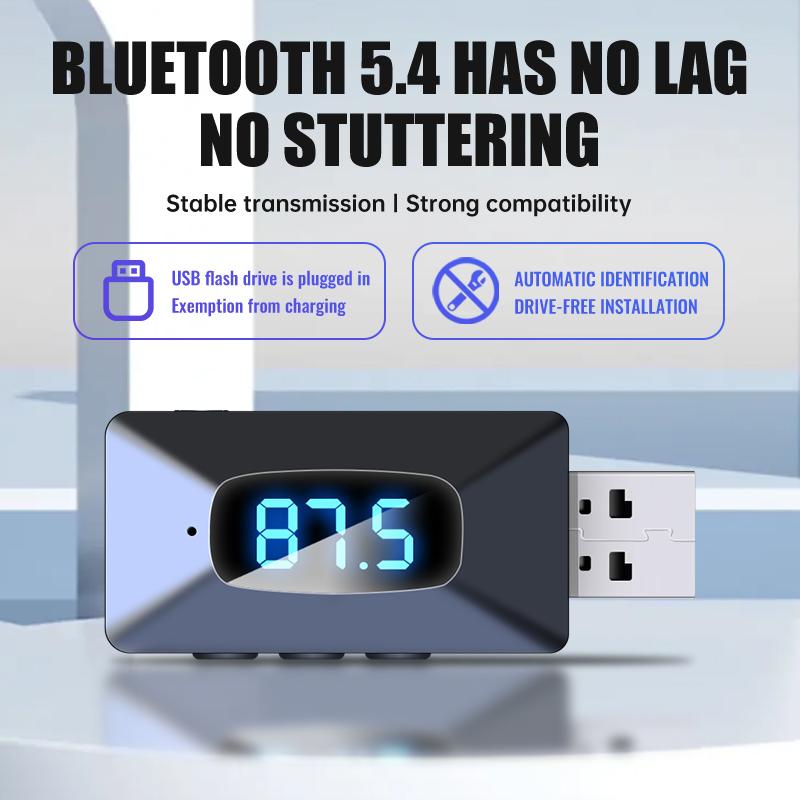 Car Bluetooth 5.4 Transmitter Receiver Handsfree Call USB Power Car Kit Wireless Auto Audio Fm Radio LED Display Support TF Card