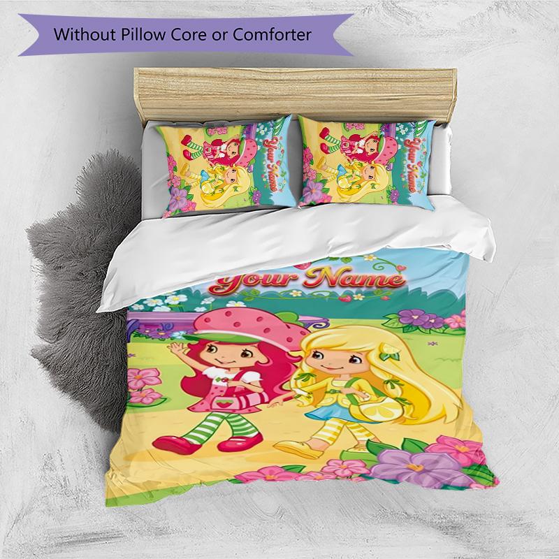 3pcs Princess Strawberry Cover Set - Personalized Name, HD Printed Bedding with 1 Cover and 2 Pillowcases - Perfect for Home Decor, Easy Care