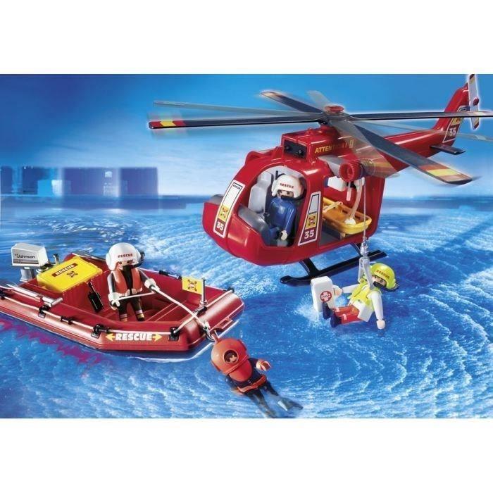 PLAYMOBIL - City Action - Pilote / Hélicoptère / Bateau de Sauvetage - Mixte - A partir de 4 ans