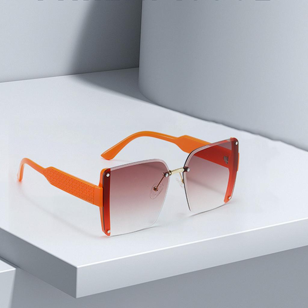 Modern Fashion Orange Grey Gradient Square Sunglasses With Orange Metal Strip Decoration Sunglasses Women Glasses Women