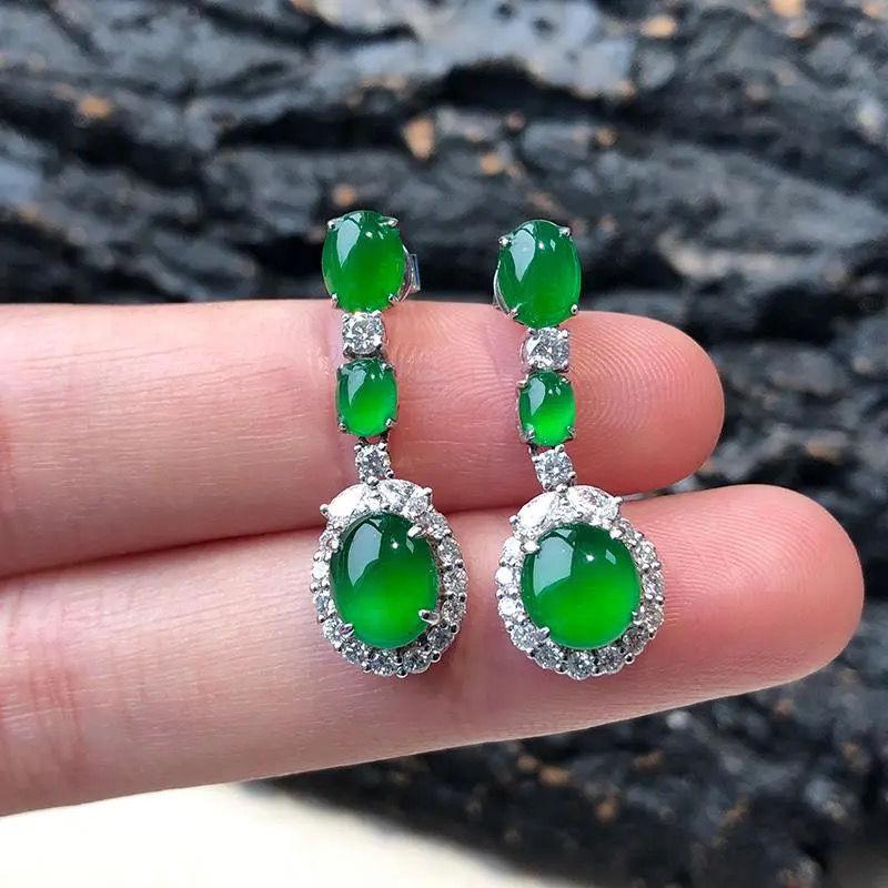 Длинные серьги из натурального хетианского яшмы с жадеитом и овальными бриллиантами, легкие, роскошные, ретро, женские ювелирные изделия в китайском стиле