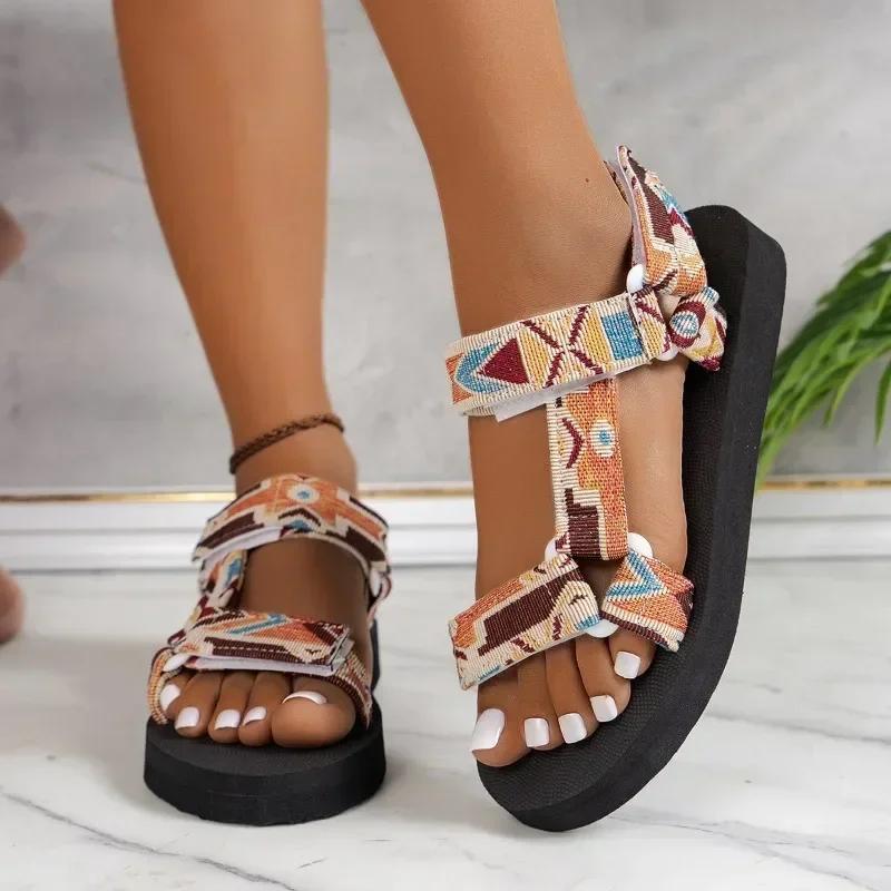 Fashion 2024 Brand Ladies Shoes Open Toe Women's Sandals Summer Casual Sandals Women Mixed Color Light Flat Platform Ladies Shoes