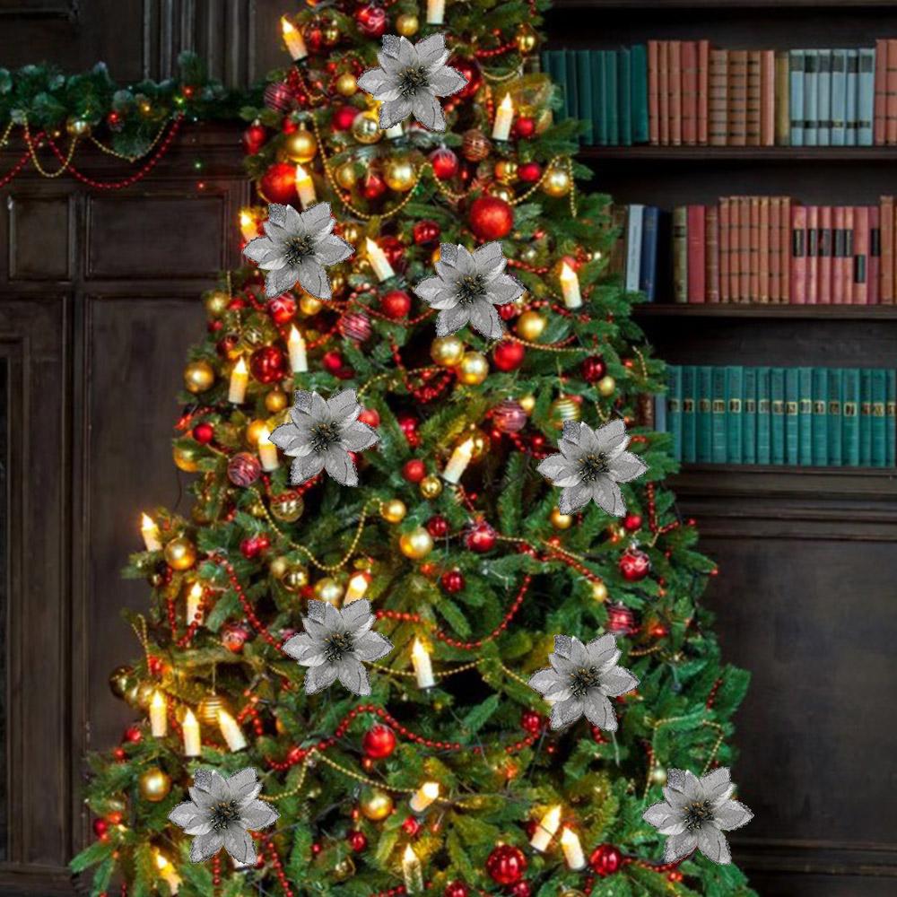 Gold Powder Glitter Home Xmas Ornaments Christmas Tree Decorations Christmas Flowers Fake Flowers