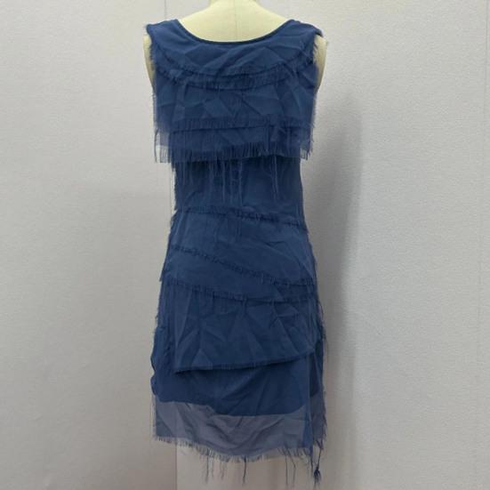 Леди летнее платье с бахромой, рваные, многослойные, без рукавов, с круглым вырезом, сплошной цвет, длиной до колена, пуловер трапециевидной формы с наклонным краем, повседневное платье миди для свиданий