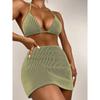 Women's Split Three Piece Dress Lace Up Stripes Halter Neck Solid Color Bikini Sets Swimsuit