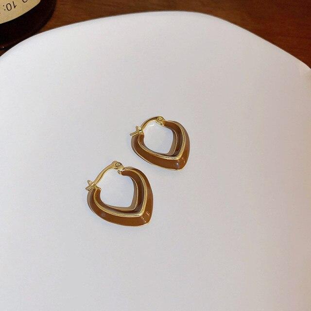 Minimalist Simple Fashionable Stylish Blue Red Green Brown Color Heart Metallic Women Earrings New Arrival Korean Style Brincos JewelrySimple Jewelry