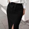 Женская юбка миди с высокой посадкой, облегающая бедра, офисная юбка однотонного цвета с разрезом сзади, повседневная юбка