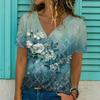 Новая летняя женская футболка с цветочным принтом и v-образным вырезом, сексуальный топ с коротким рукавом, модная футболка с принтом, футболка в стиле Харадзюку, женские размеры больших размеров 6xl