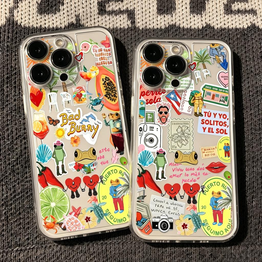 Bad Bunny Art Stickers Phone Case For iPhone 17e 17 16e 16 15 14 13 12 11 Mini Air Pro Max X XR XSMax 7 Plus Transparent Soft