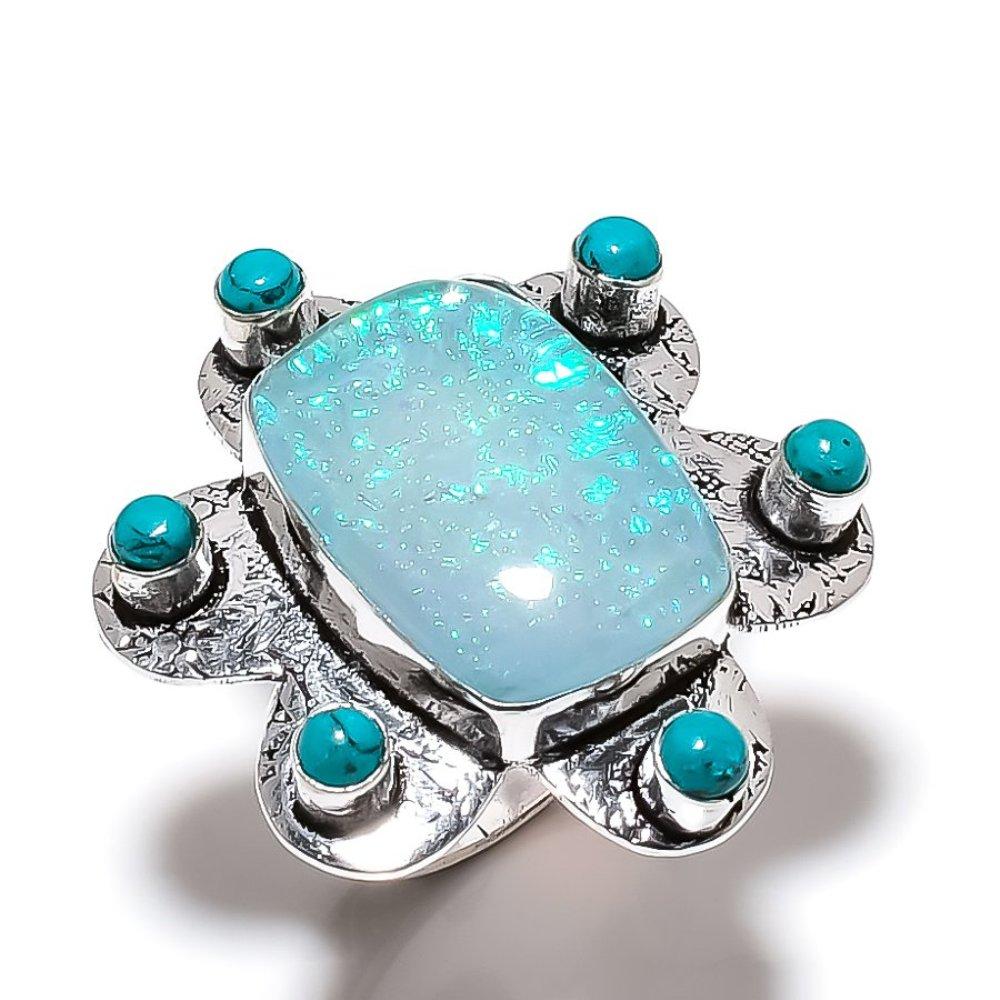 Blue Triplet Opal, Turquoise Gemstone 925 Sterling Silver Gift Ring Size 9 e1Q47