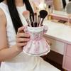 Bow Dress Pencil Cup, Ceramic Desk Organizer, Cute Makeup Brush Holder for Girls Room, Office Gift for Women