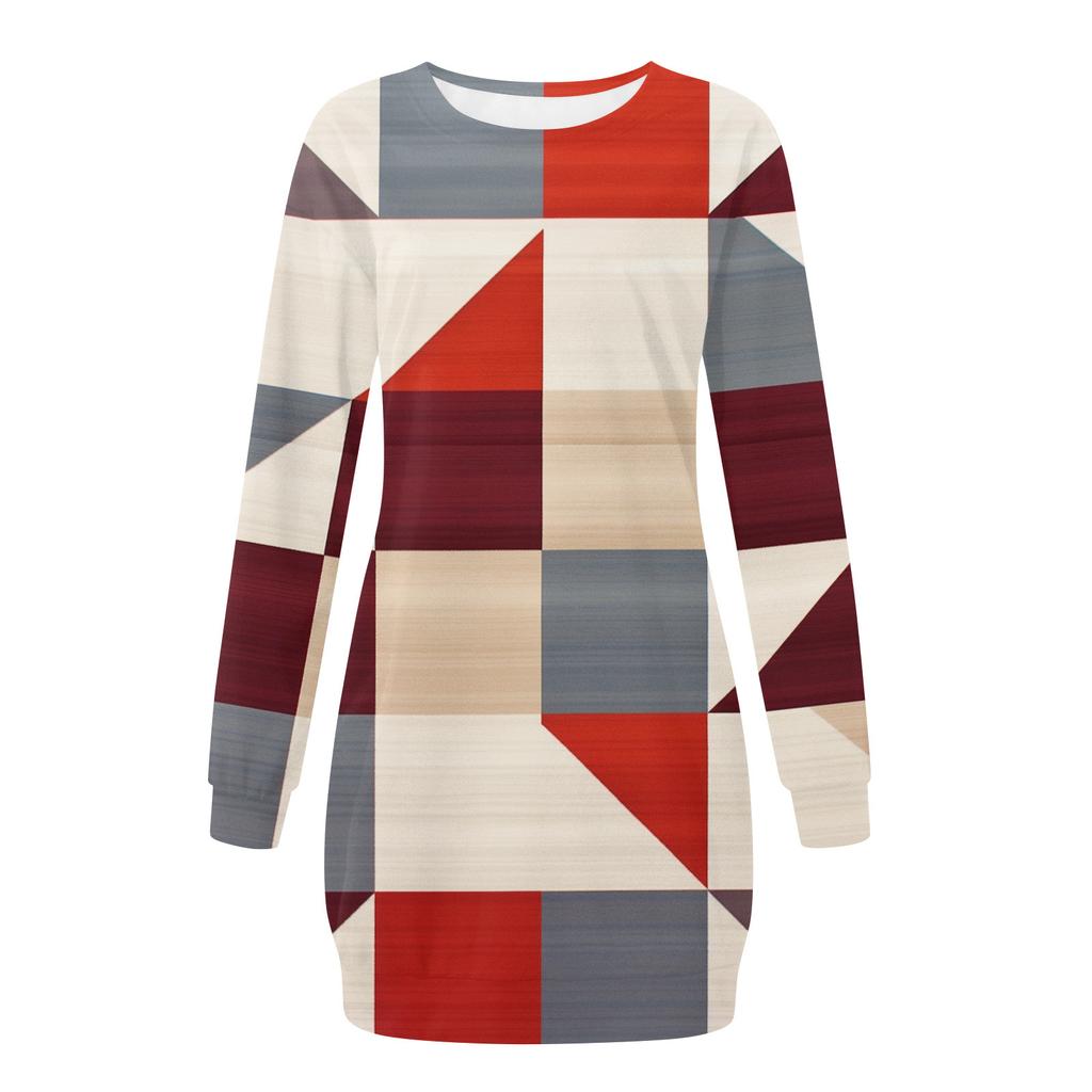 Платье с длинным рукавом для женщин, повседневный пуловер с принтом, платье-свитер, осень