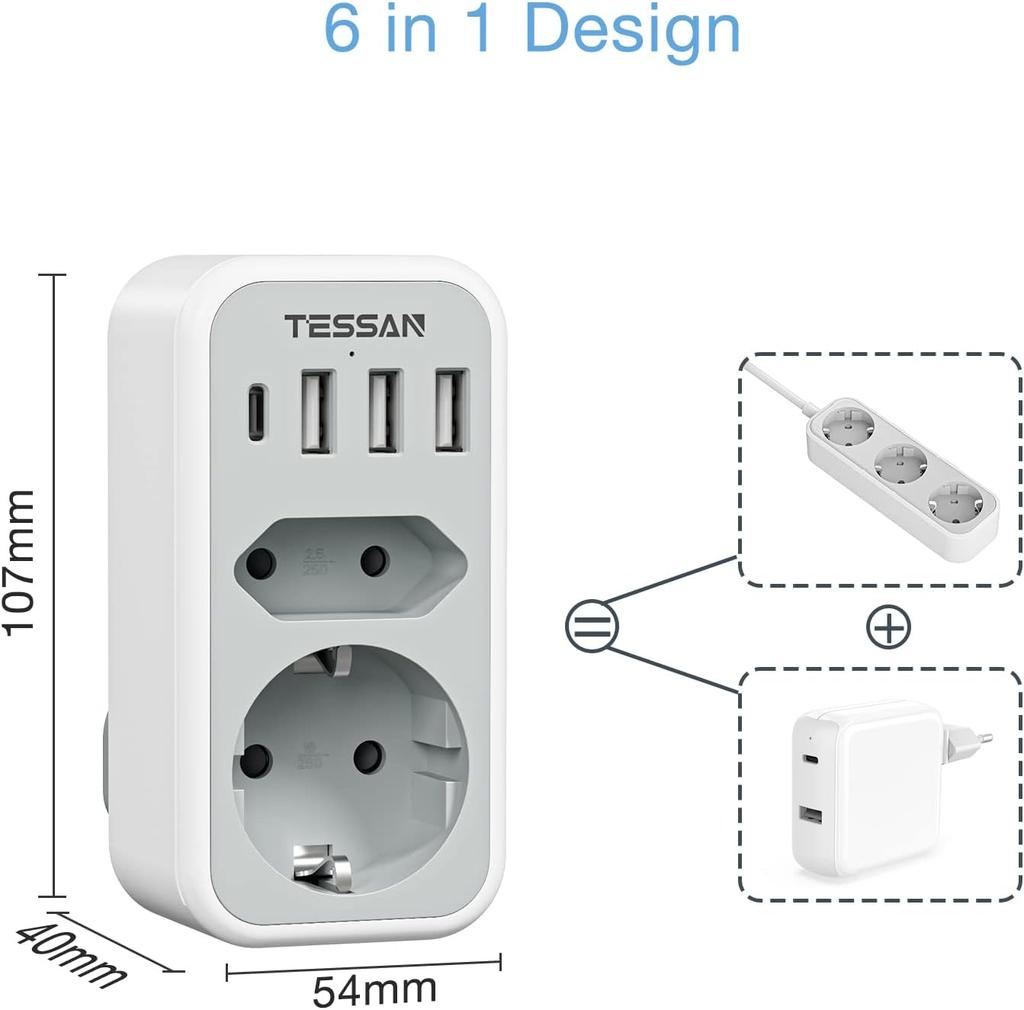 Tessan Socket Adapter USA Canada France with 3 USB and 1 USB C,Socket Adapter EU To USA, Socket Adapter EU To Canada Mexique Thailande,Type B