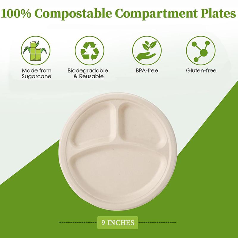 50Pcs Disposable Plate 9-10" Extra Strong Extra Thick Microwave Safe Paper Plate Cut Oil Resistant Biodegradable Disposable Tray