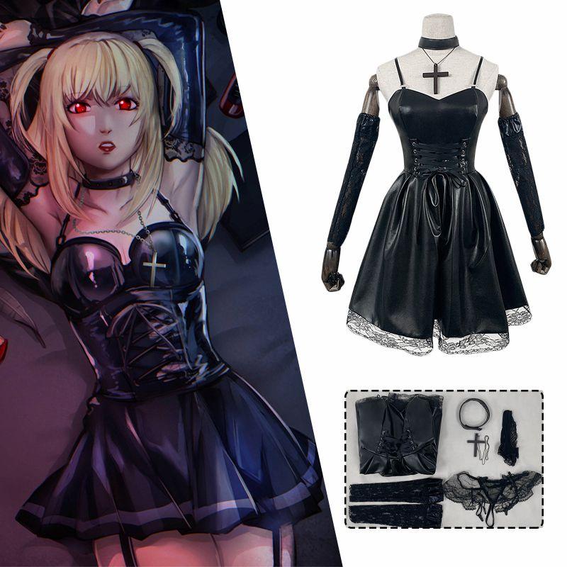 Стильное черное платье для косплея Мисы Аманэ из аниме «Тетрадь смерти» на Хэллоуин и вечеринки
