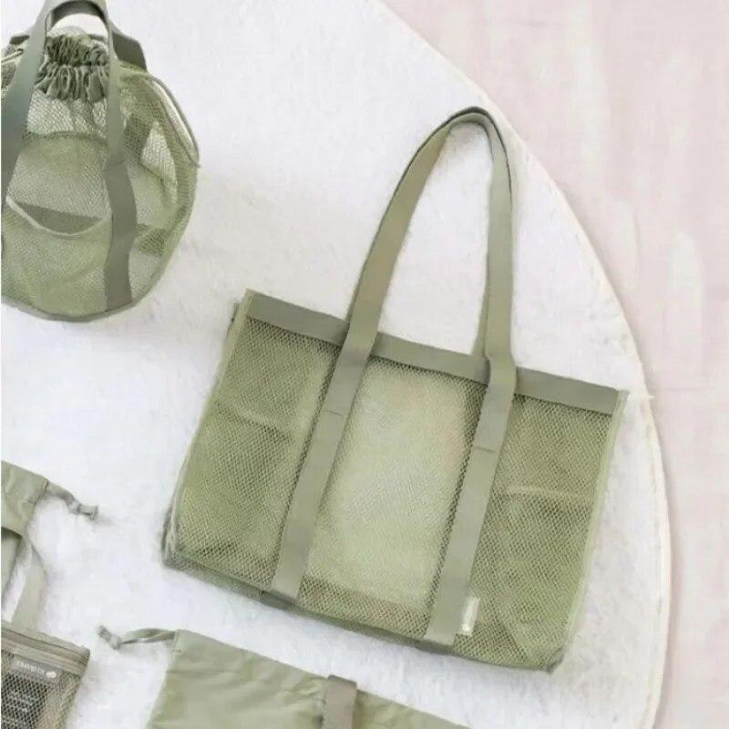 Mesh Breathable Capacity Large Organizer Visible Shoulder Bags Travel Bath Washing Pouch Beach Swimming Necessity Storage Bags